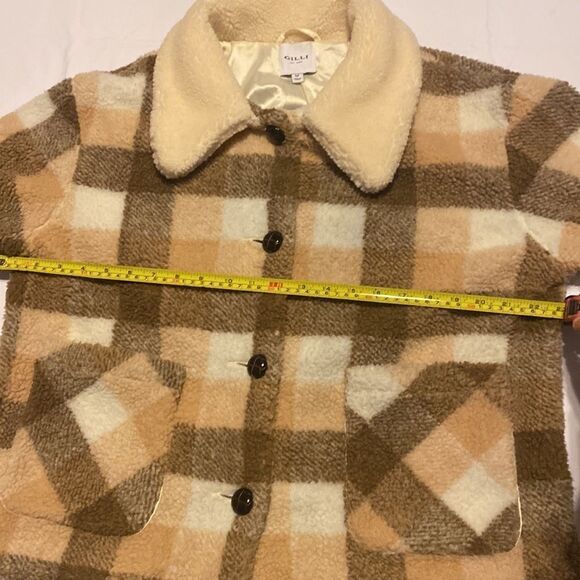 Gilli Women’s Plaid Brown and Cream Teddy Jacket Size Medium NWOT - Picture 6 of 8